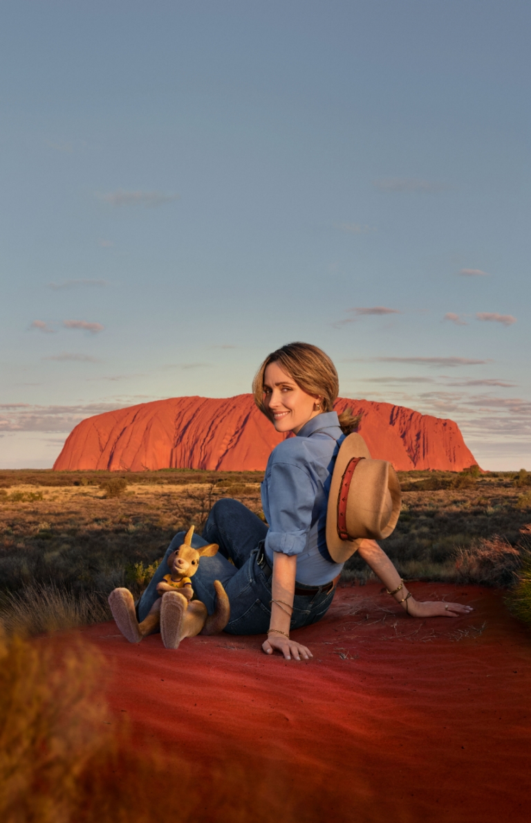 Rose Byrne and Ruby the souvenir kangaroo, Come and Say G'day © Tourism Australia