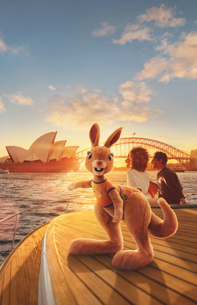 Rose Byrne and Ruby the souvenir kangaroo, Come and Say G'day © Tourism Australia